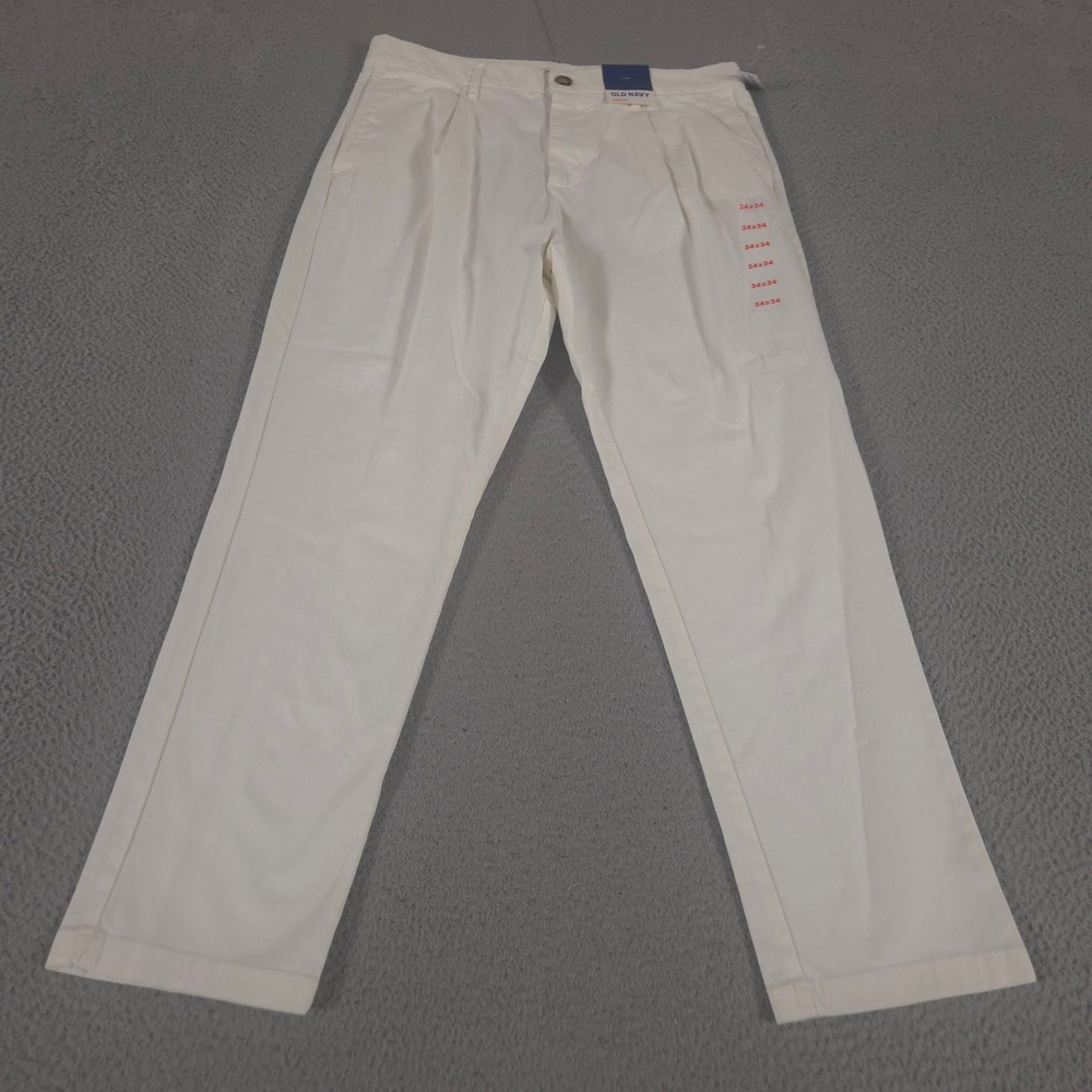 Old Navy Pants Mens 34x34 Loose Taper Built-In Flex Pleated Ankle Chino NEW $45
